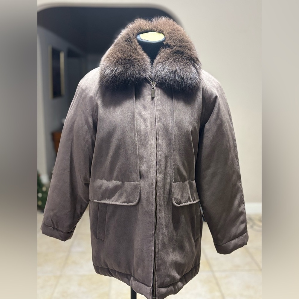 New Bromley Petite S Microsuede Coat - Dyed Fox Fur Collar - Thermolite